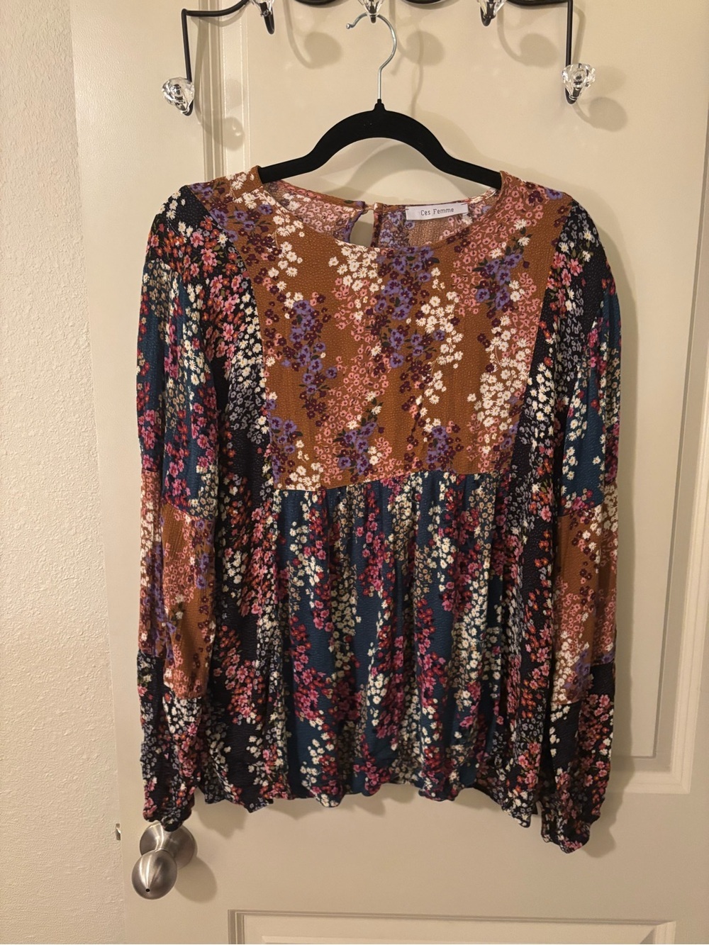 Ces Femme Floral Long-Sleeve Boho Peasant Top - cottagecore, spring
